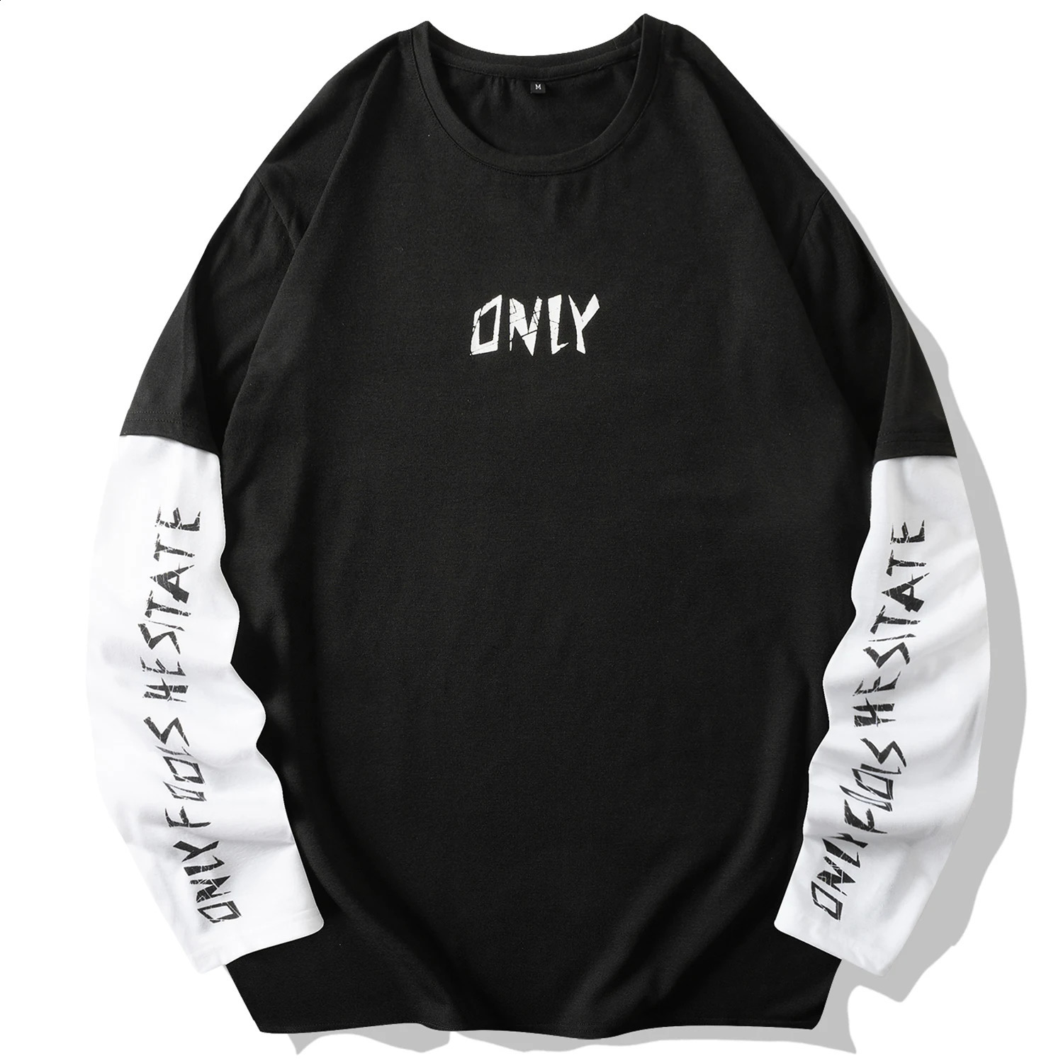 Fashion Men 2 In 1 Patchwork T-Shirt Casual Long Sleeve Tshirts Hip Hop Tee Clothes Streetwear Man Letter Print T Shirt 240812