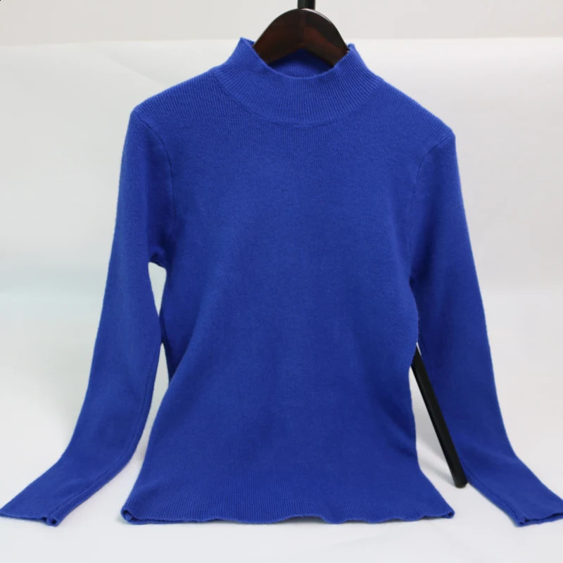 Autumn Winter Basic Knitted Womens Korean Fashion Half Turtle Neck Pulling Warm Sweater Long Sleeve Ultra Thin Top 240812