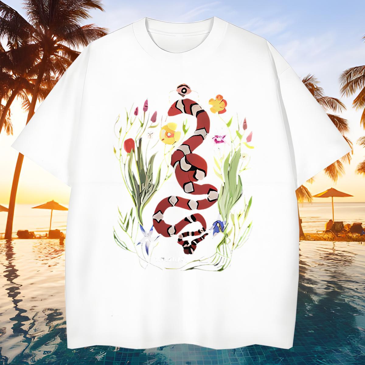 Cool Design Men T Shirts snake Breathable Crew Neck Street Wear DIY Printed 230g Cotton Tshirts 2024 Tees
