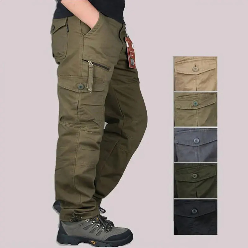 Spring and autumn mens solid cargo pants casual multi pocket tactical cotton jogging camouflage 240812