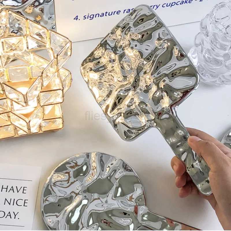Handheld mirror water wave handheld mirror with handle suitable for travel and home use W240813