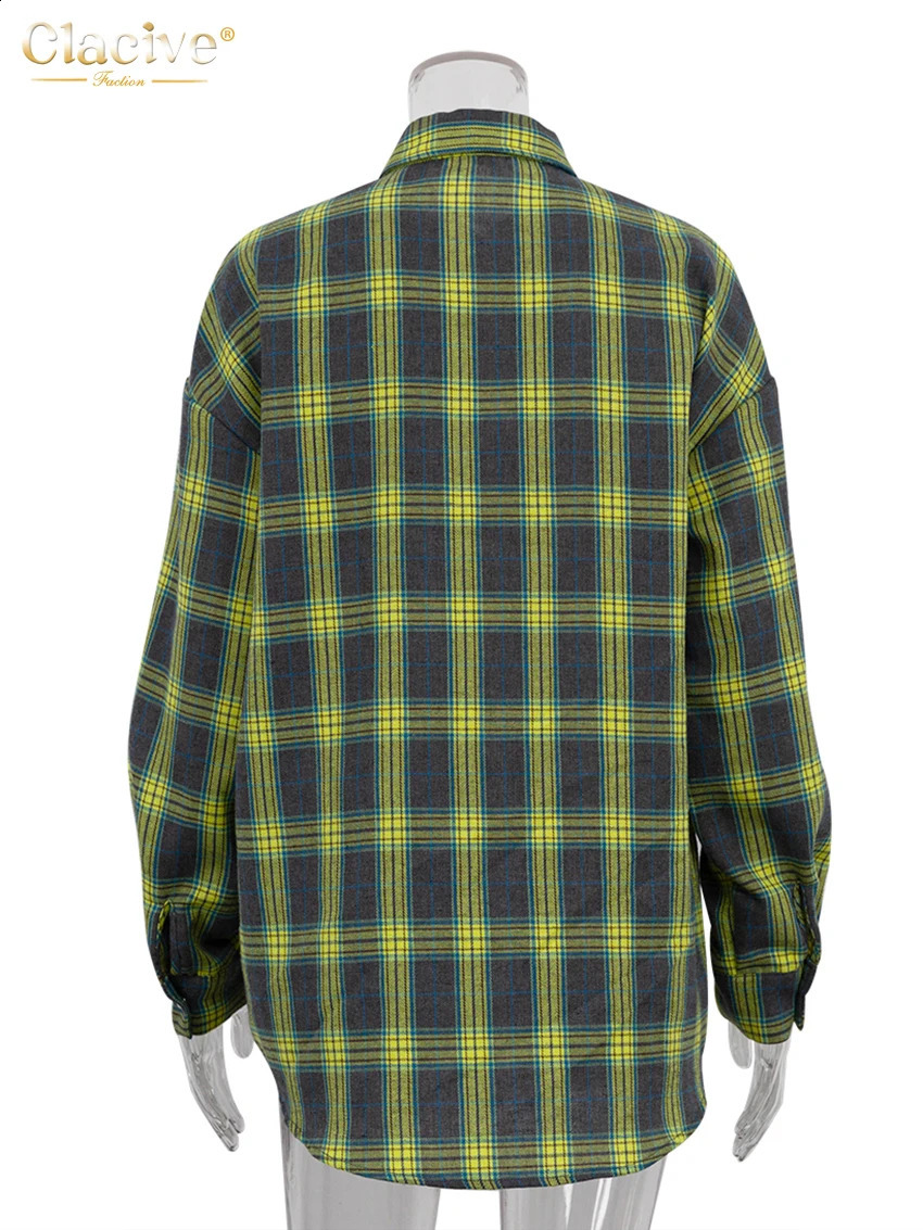Clacive Vintage Loose Plaid WomenS Shirt Fashion Lapel Long Sleeve Office Lady Shirts And Blouses Tops Female Clothing 240812
