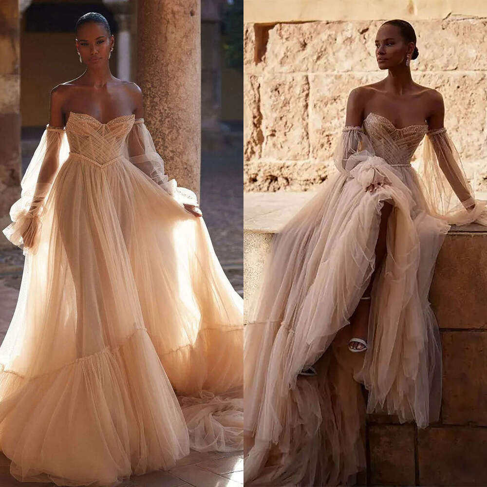 Classic A-e Gown Wedding Dresses Pearls Organza Bridal Gowns Strapless Big Vestidos De Novia Custom Size Colour