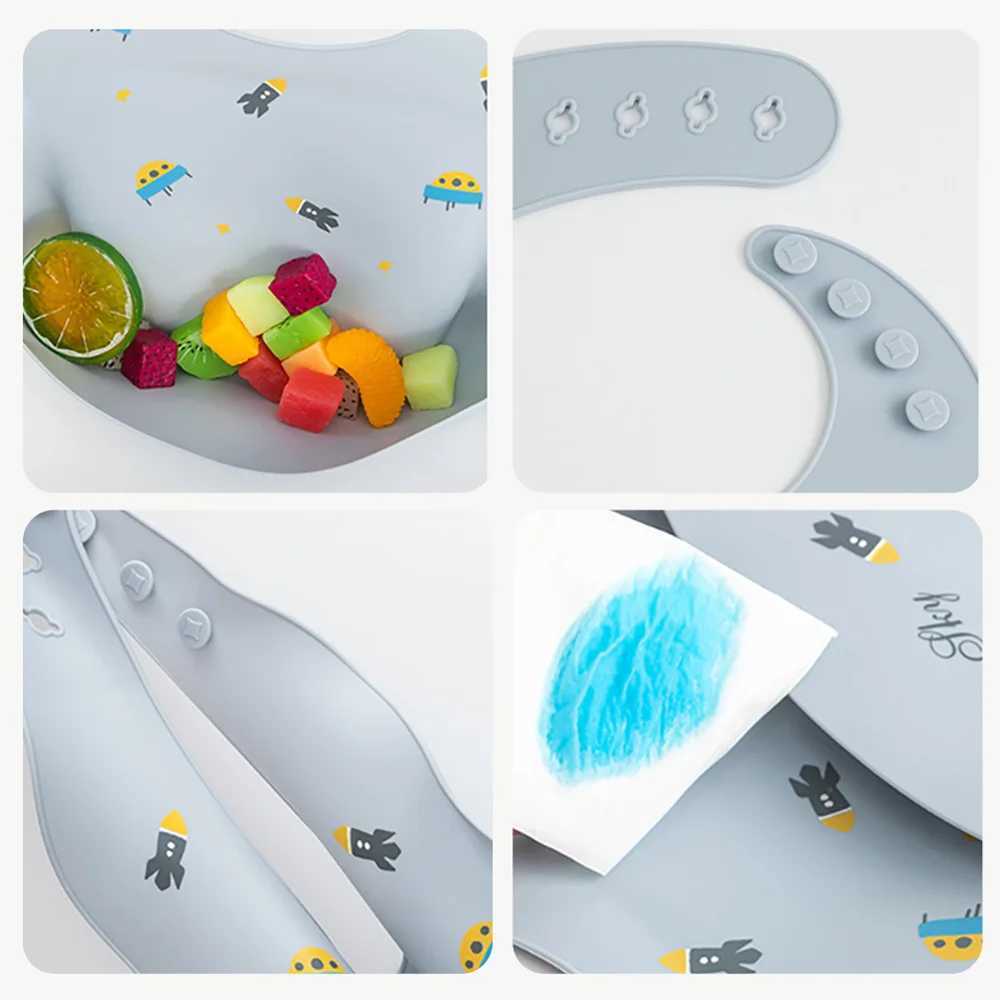 Bibs Burp Cloths Baby Bibs Waterproof Soft Silicone Scarf Rocket Print Adjustable Bibs Burp Cloths Baby Feeding Aprons Kids Eating AccessoriesL4812