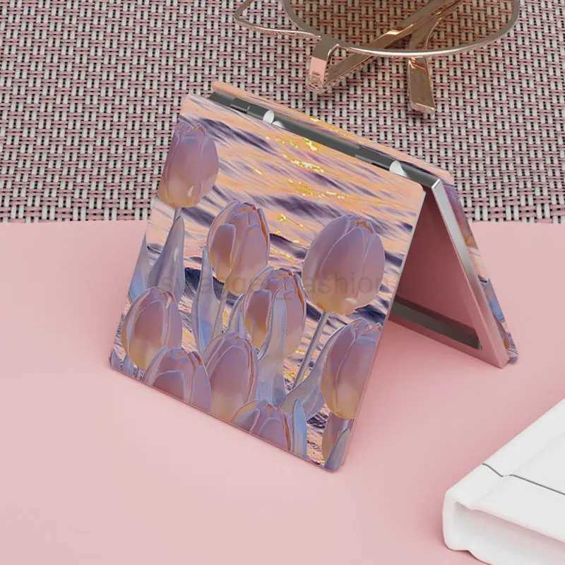 1Pc Tulip Bunny Cute Compact Mirror Makeup Mirror Square Folding Double-Sided Make Up Mirror Pocket Portable Compact For GirlsXJ240813