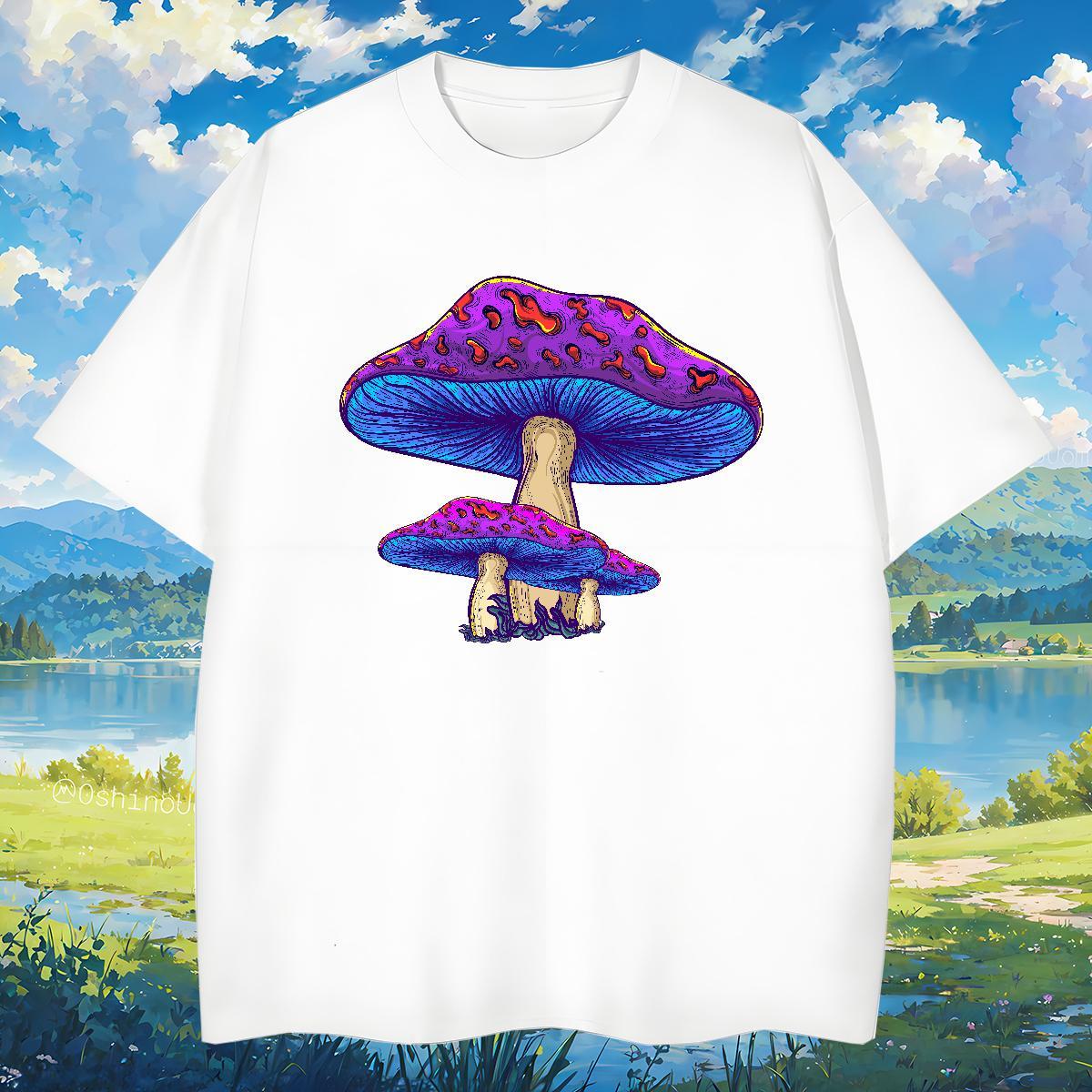 T Shirts Men 230g 100% Cotton mushroom Anime Printing Street Breathable Short Sleeve Custom Cartoon Tshirts New Free Shipping Top Tees