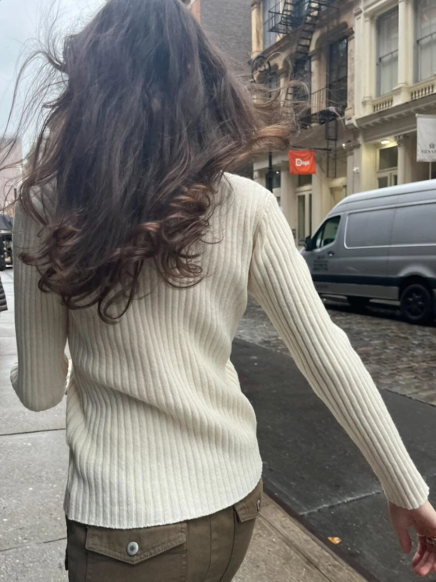 Vintage Solid Knitted Sweaters Women Spring Sweet V Neck Long Sleeve Slim Y2k Tops Ladies Harajuku Cute Cotton Pull Sweater 240812