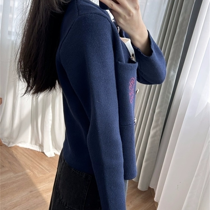 Letter Embroidery Women Single Breasted Sweater Detachable Ruffles Collar Female Cardigan Coat Spring Preppy Style 240812
