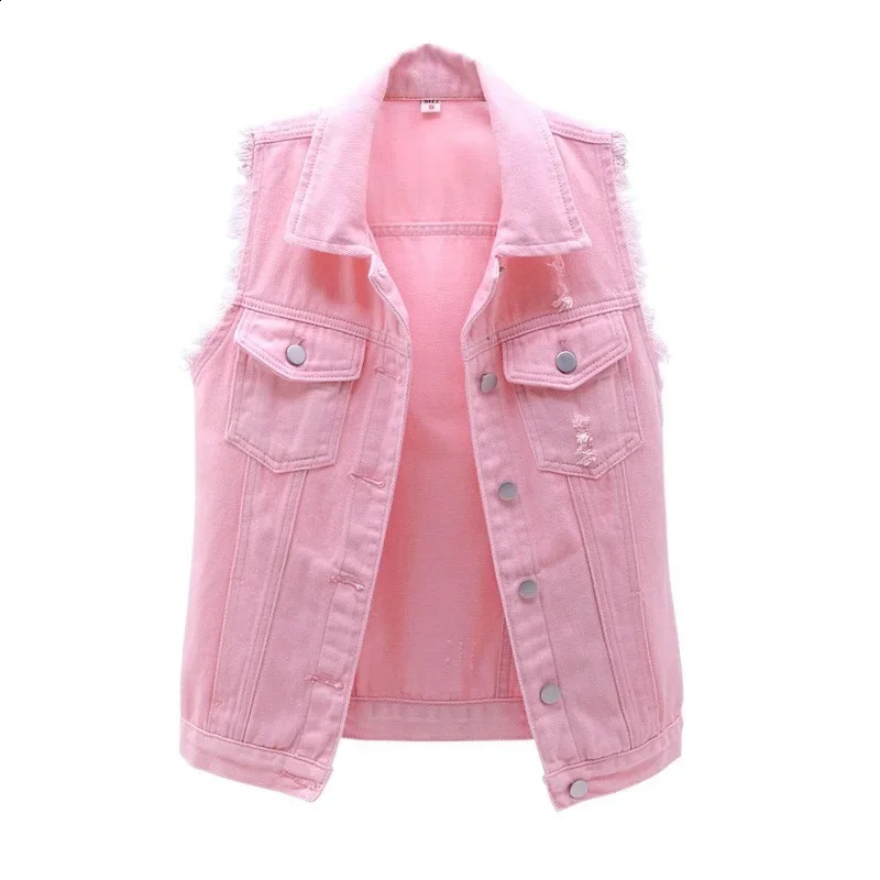 Streetwear Female Women Single Breasted Denim Vest Autumn Winter Solid Casual Turn-down Collar Pocket Sleeveless Short Jean Coat 240813