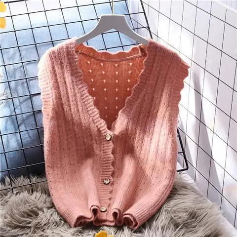 Knitted Vest Womens Cardigan Loose Outer Wear Spring Autumn Korean Version Sleeveless Shoulder Sweater Women 240813