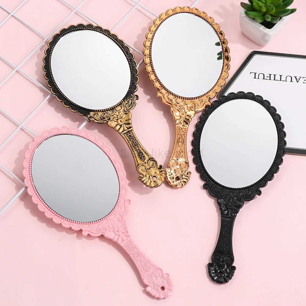 1 piece of retro oval handheld mirror womens standing makeup dress mirror makeup supplies W240813
