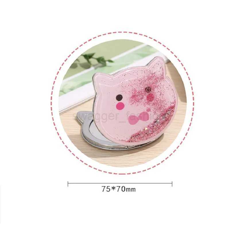 Cat Double-sided Makeup Mirror Portable Quicksand Sequins Cartoon Cute Girl Gift Hand Mirror Pocket Double-sided Makeup MirrorXJ240813