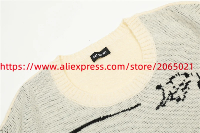 fw RAF SIMONS Outline Line Beige Figure Round Neck Sweater For Men Women Quality Knit Casual Sweatshirts 240813