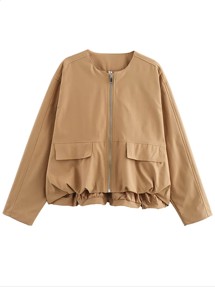 Casual Zipper Womens Jacket Loose Solid ONeck Long Sleeve Pocket Autumn Chic Fully Matched 240808