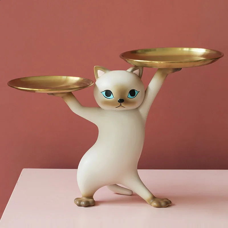 Creative Cat Tray Desktop Candy Storage Tray Container Resin Figurines Interior Entrance Key Home Office Table Decor Accessorie 240812