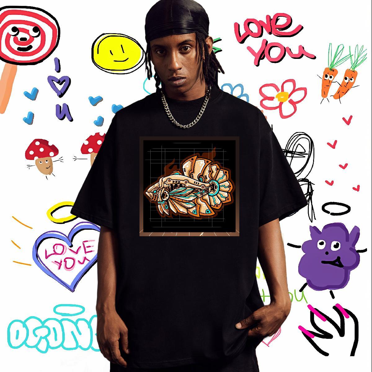 Soft T Shirt For Man Robotic fish Short Sleeve Soft Casual Beach Cartoon Printing L-4XL 230g Pure Cotton Tshirt for Man Woman Fashion Tshirts