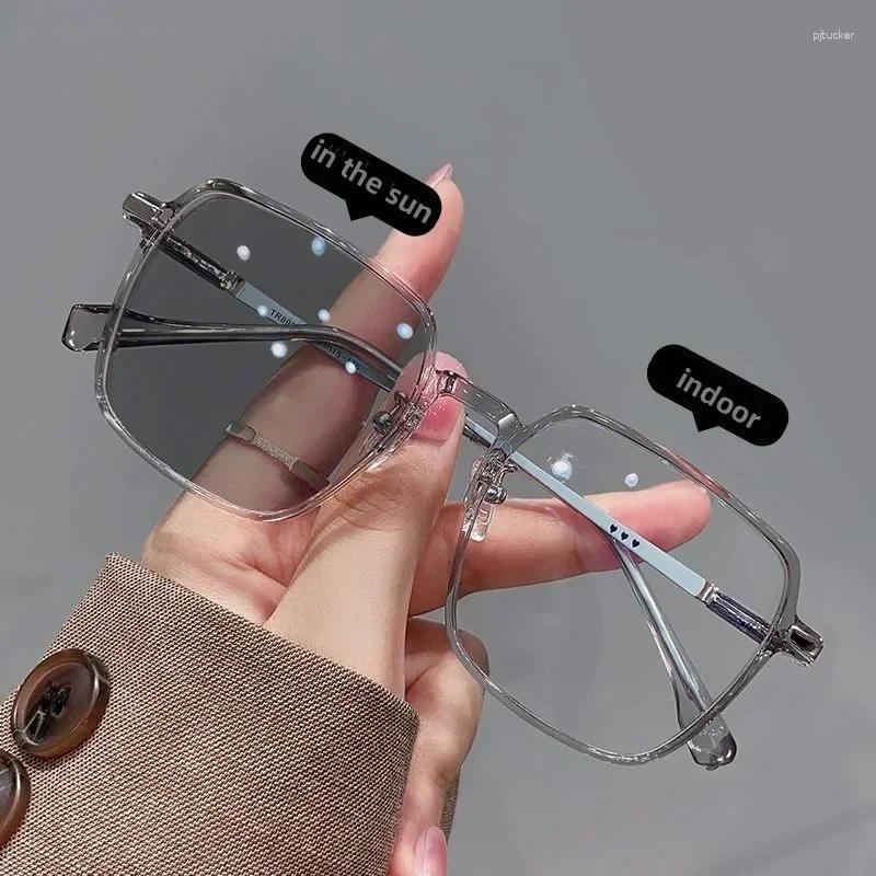 Sunglasses Style Pochromic Reading Glasses For Women Fashion Presbyopia Eyeglasses Oversize Frame Color Changing To 4.0