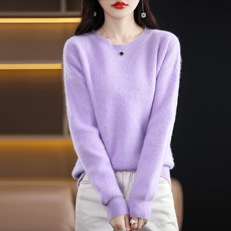 Knitted mink cashmere sweater for women Oneck zipper loose fit large long sleeved warm in autumn and winter 240812