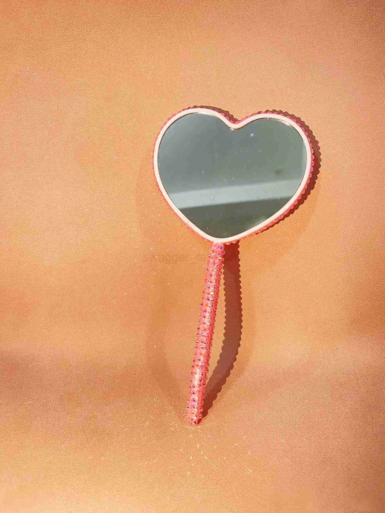 Diamond-encrusted love hand-held cosmetic mirror lollipop mirror heart-shaped handle mirror creative hand-made DIY small mirrorXJ240813