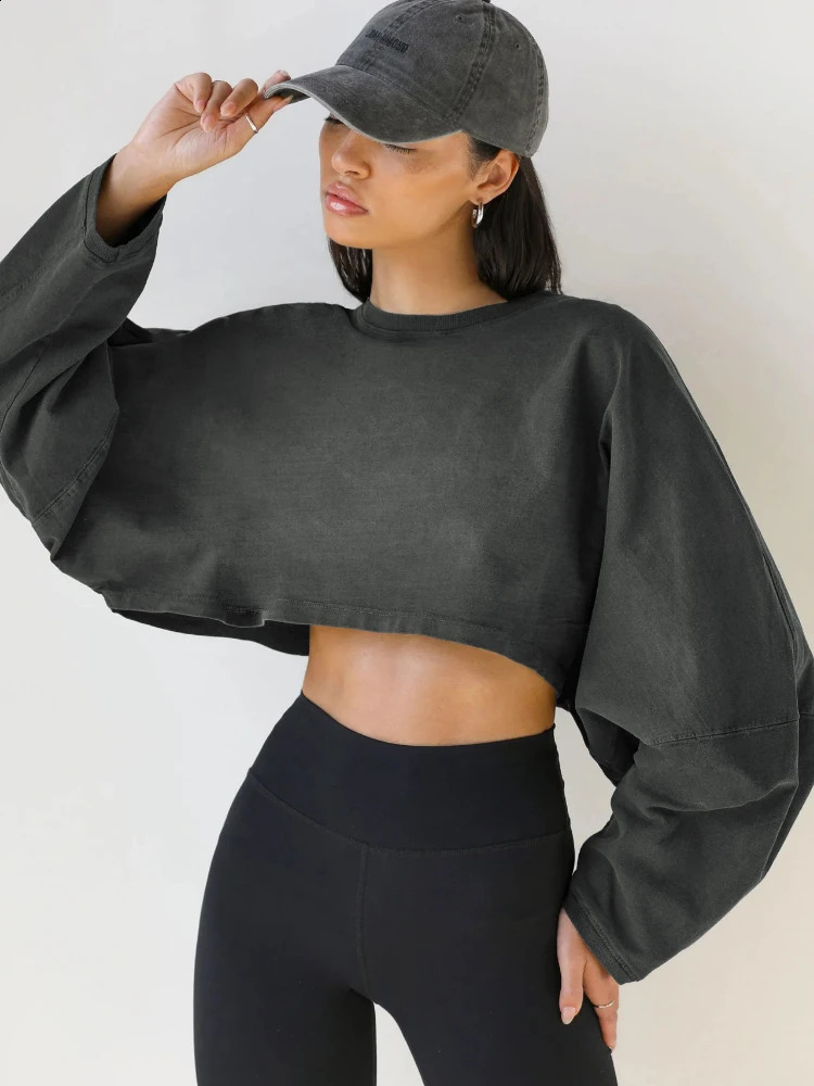 No Hat Hoodies Women Simple Oneck Crop Sweatshirt American Style Jogger Female Sexy 10 Colors Loose Stylish Hip Hop Streetwear 240812