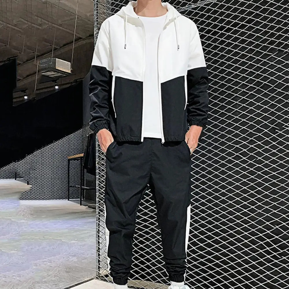 2pcsSet Mens Sets Zipper Hooded Cardigan Coat Long Pants Two-piece Set Men Tracksuits conjuntos masculinos 240813
