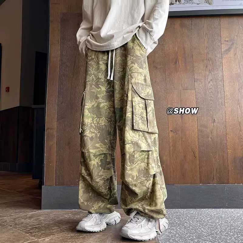 American retro camouflage workwear pants for men and women in autumn new handsome hip-hop multi pocket straight leg casual pantsXJ240813