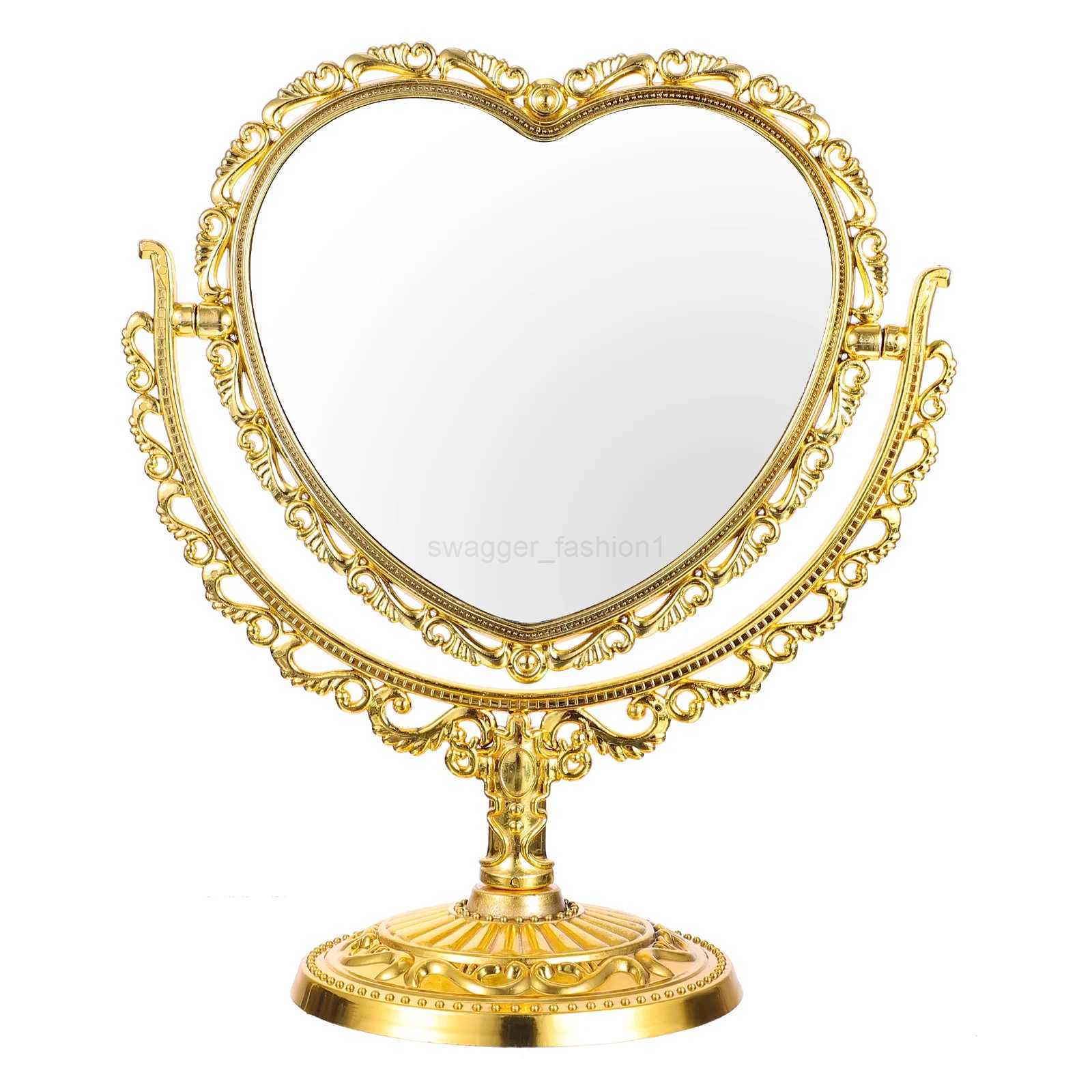 Silver Gold Retro Desk Makeup Mirror Shape Hand Mirror for Mirrors Vanity Desktop Bathroom Bedroom Acrylic Degree Makeup ToolsXJ240813