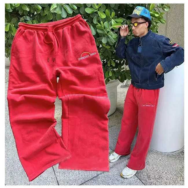 GOLD Trendy Brands Summer Cotton Casual Pants Red Fashion Man Women Street Sweatpants Harajuku Baggy Joggers Straight PantsXJ240813
