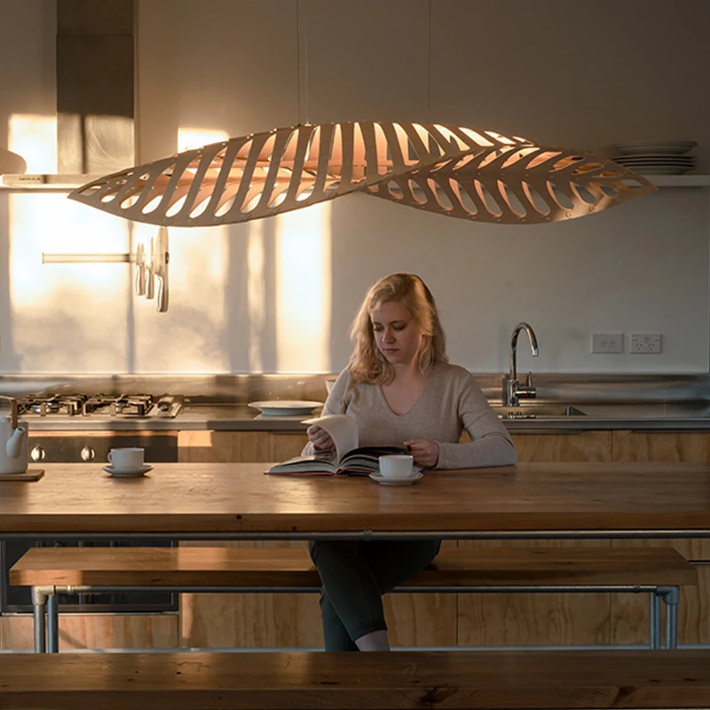 Nordic Minimalist Creativity Wabi Sabi Wood Art Fish Bone Chandelier Restaurant Bar Cafe Dining Room Home Decor Pendant Lights
