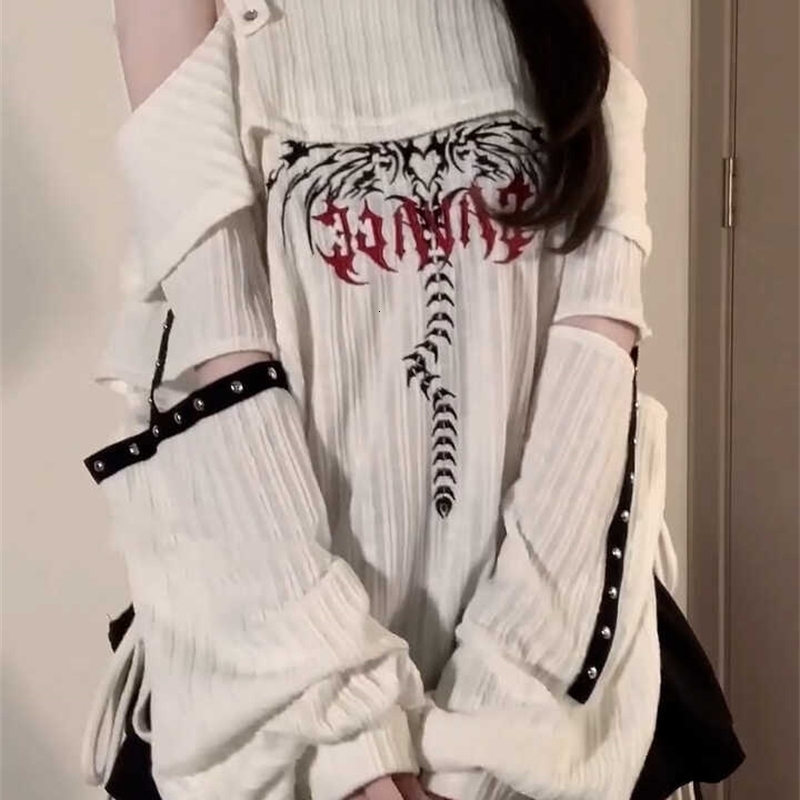 Women Print Pullover Knitted Sweater Harajuku Korean Y2k Long Sleeves Oversize Sweaters Jumper Vintage 2000s Clothes Autumn 240812