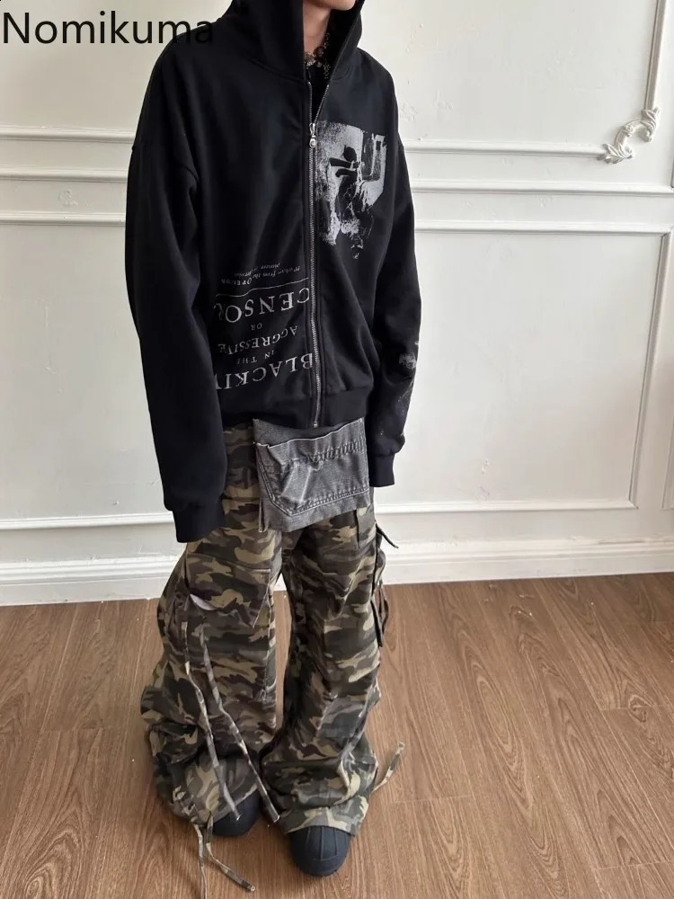 Cotton Punk Zip Up Hoodie Women Harajuku Fashion Hoodies Oversized Jackets Y2k Tops Clothes for Teens Casual Hooded Sweatshirts 240812