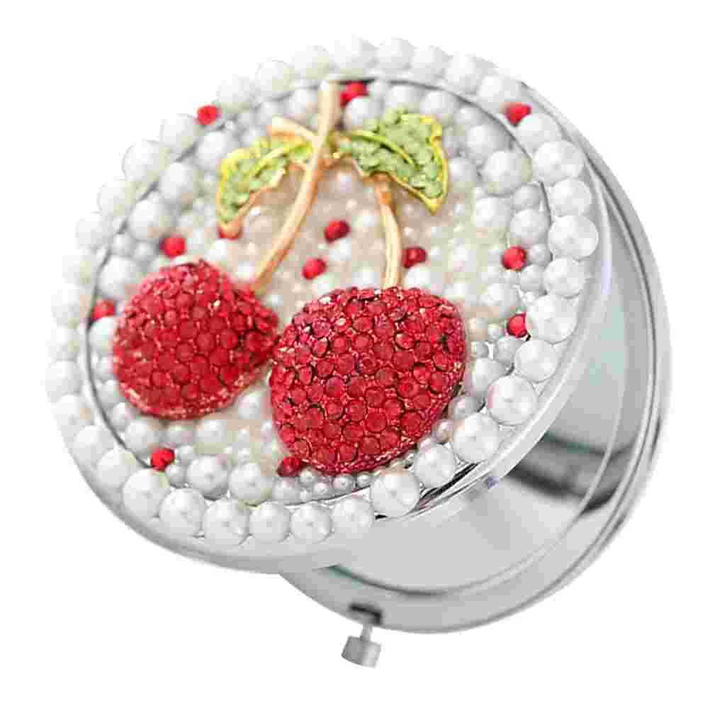 Folding Vanity Mirror for Makeup Exquisite Portable Pocket Metal Cherry-pattern Mini MirrorsXJ240813