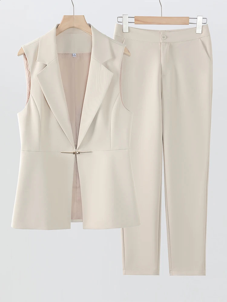 Black coffee almond vest and pants set womens sleeveless jacket Trouser twopiece office business workwear 240812