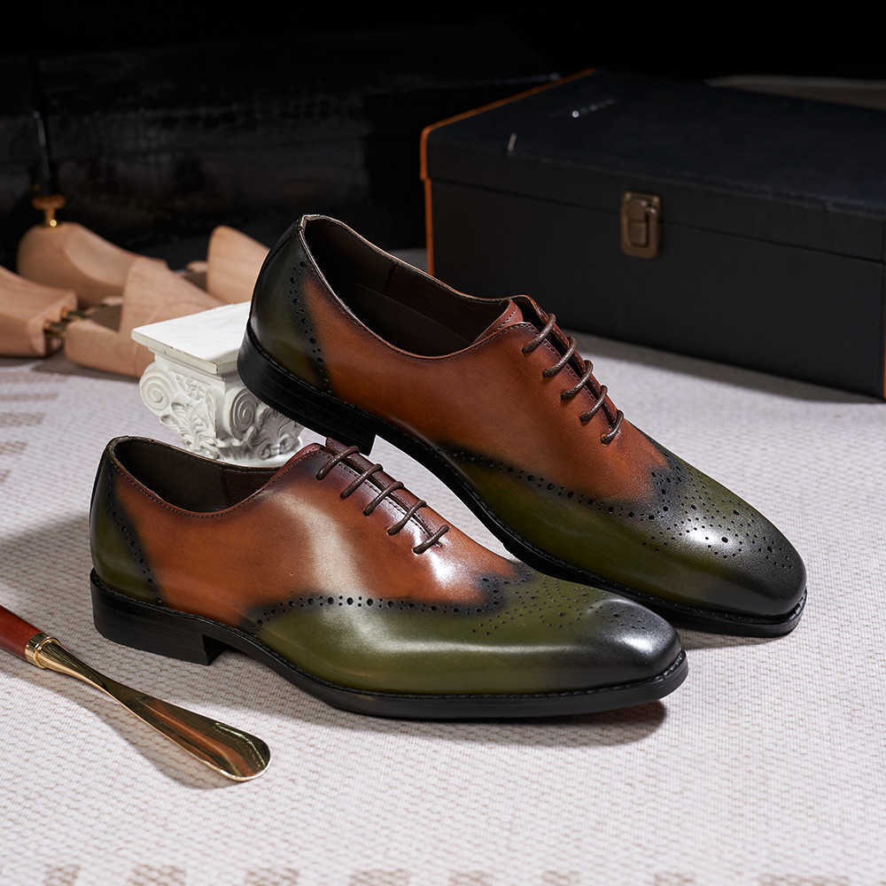 CMM European Mens Leather Shoes Brown Green Fashionable Business Dress Oxford Shoes Formal Wedding Dress Shoes