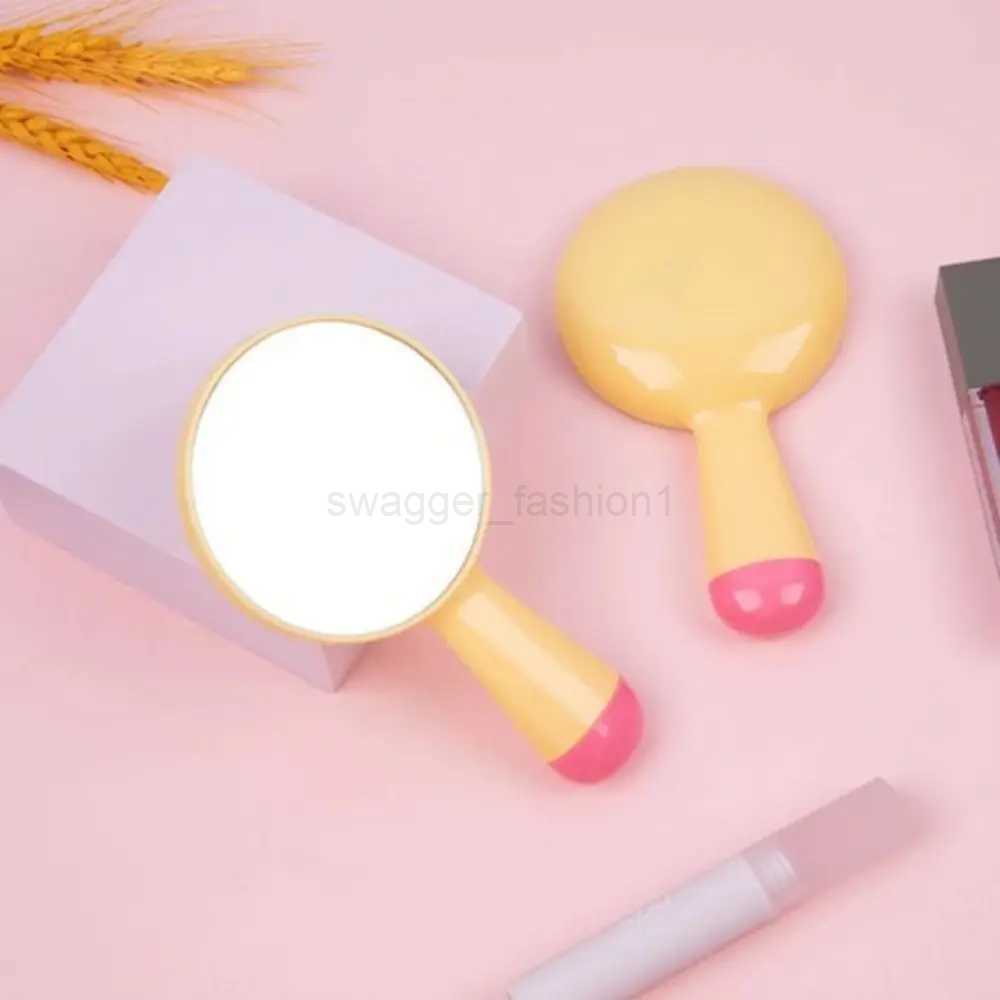 Cute round handle mirror macaroon color portable cosmetic mirror plastic hand-held makeup mirrorXJ240813