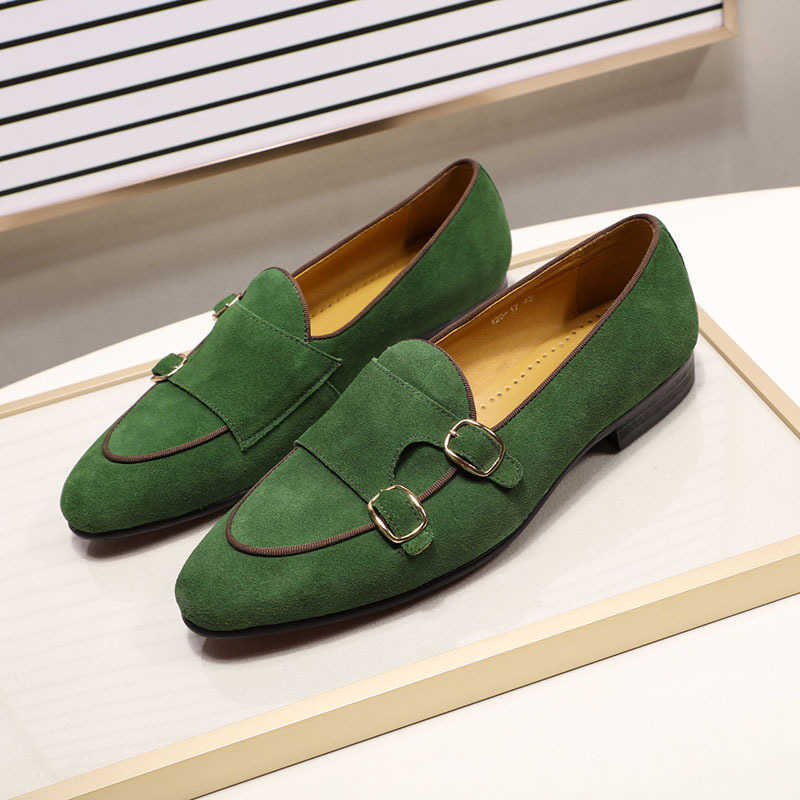 CMM Mens Casual Shoes Frosted Leather Cow Suede Highend Mens Shoes Double Button Dinner Wedding Leather Shoes Mens Shoes