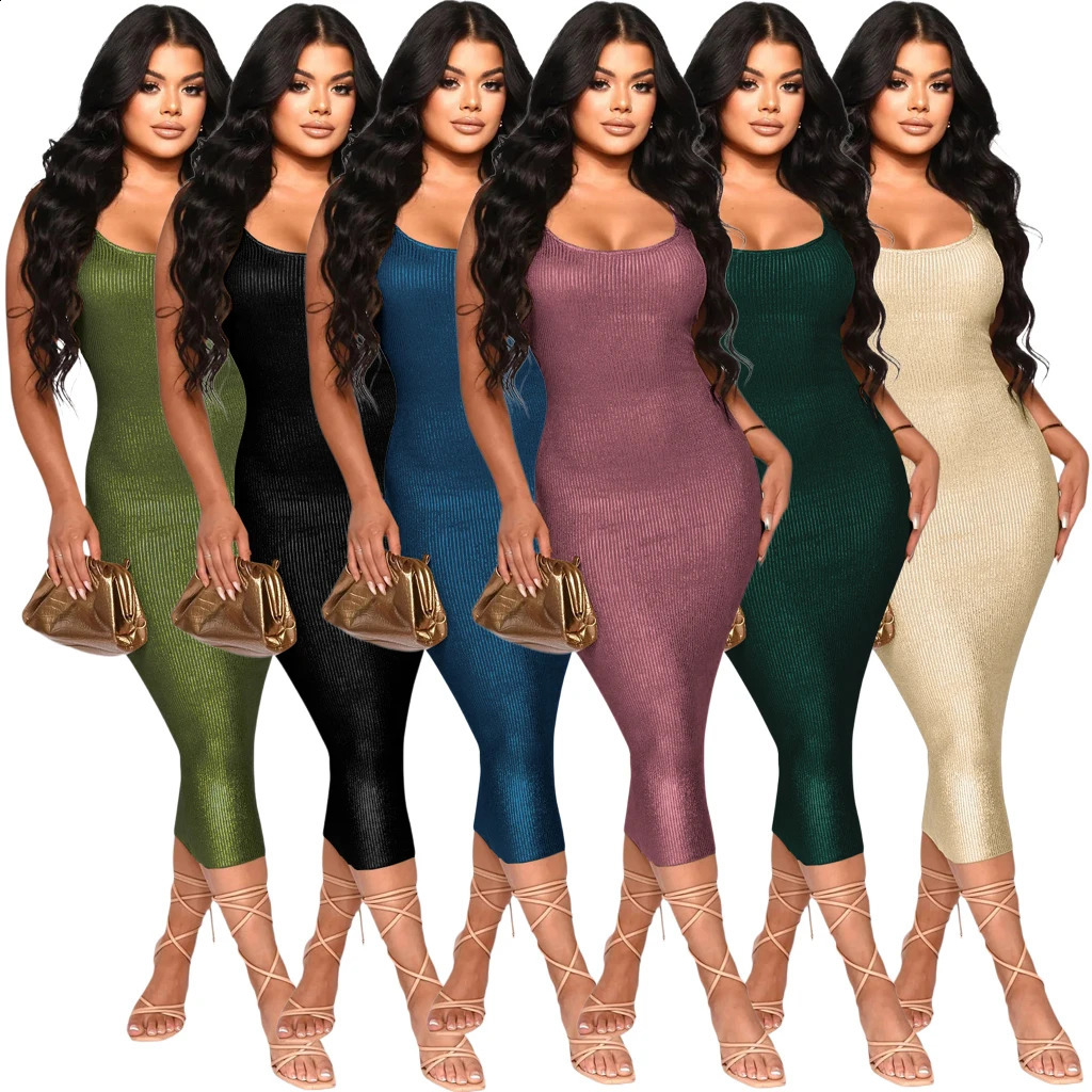 Women Spaghetti Strap Sleeveless Side Spit Bodycon Midi Dress Knee Length Office Lady Sexy Party Dresses Vestido Elegant 240812