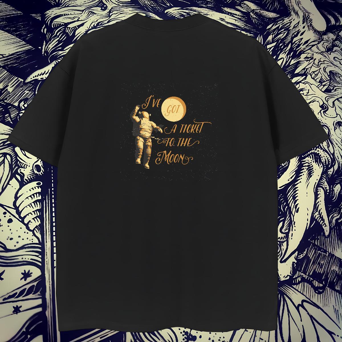 Loose Fit Men Tops Tees Outdoor 100% Cotton 230g DIY Short Sleeve O-Neck spaceman T shirt New Clothes
