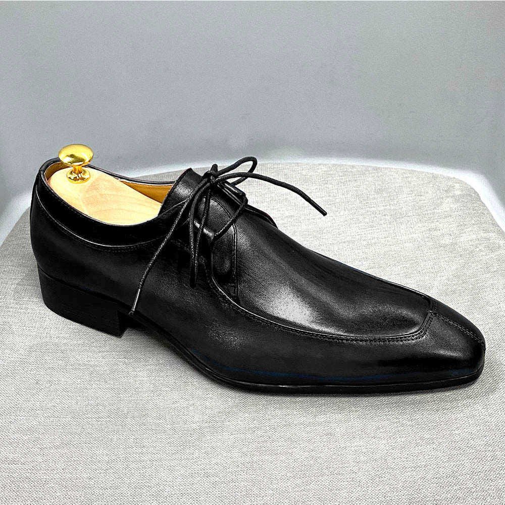 CMM Leather Shoes Mens Leather Shoes Business Casual Mens Shoes Derby Shoes Color Matching Low Top Lace Up Single Shoes