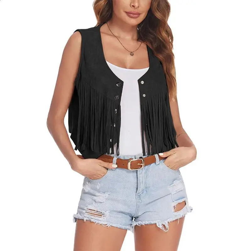 2024 Spring and Autumn Japanese Leisure Fashion Slim Fit Versatile Sleeveless Vest Solid Color Panel Tassel Womens Jackets 240813