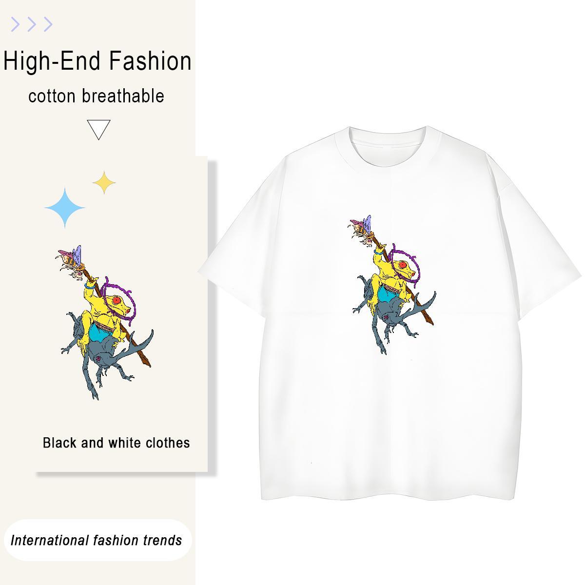 2024 Men Tshirts Frog Street Wear 230g Cotton Tops Short Sleeve O-Neck Loose T Shirts Men Custom Anime