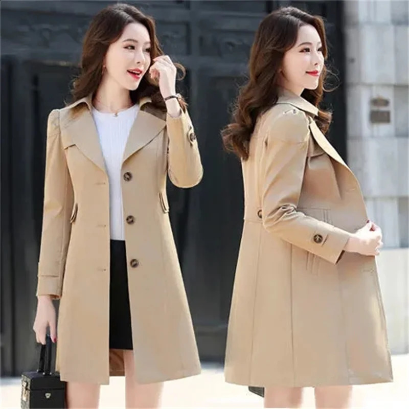 2024 Suit Collar Trench Coat Spring And Autumn Fashionable Mid Length Jacket Female Double Layered Outwear Pink Coat 4XL 240813