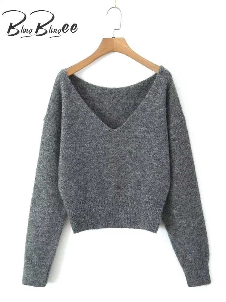 BlingBlingee Womens Knitted Set Traf Autumn Vneck Loose Sweater Pullover Top Elastic Waist Long Dress Grey 240809