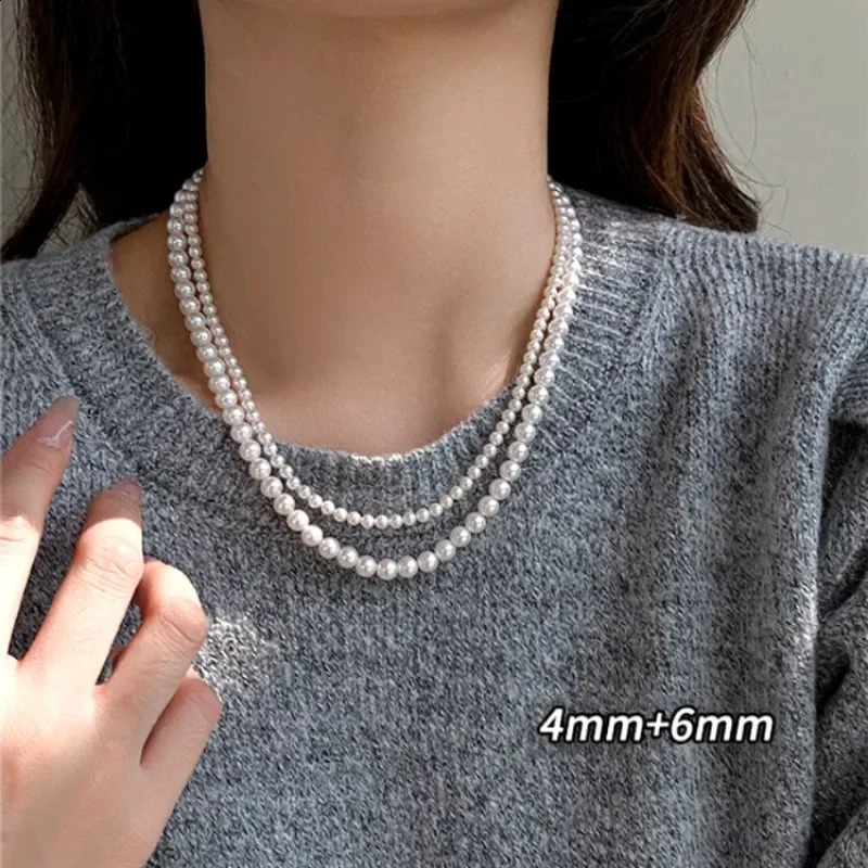Trend S925 Sterling Silver 2mm-10mm Pearl Necklace Minimalist clavicle Chain Small and Wholesale 240812