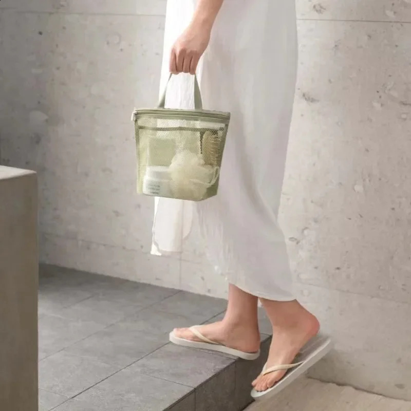 Mesh Makeup Toiletry Storage Bags Handbags Portable Travel Washing Body Shower Tools Organizer Hanging Cosmetic Pouch 240812
