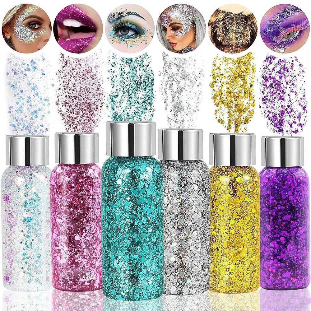3 bottles of glitter makeup facial hair body glitter gel long-lasting glitter liquid eye shadow holiday party glitter bar makeup W240812