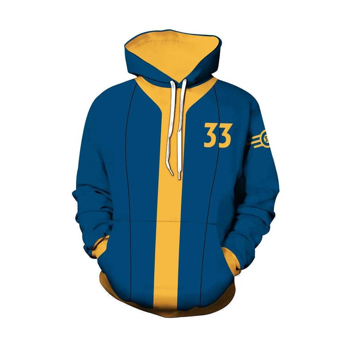 Men's Hoodies Sweatshirts Fallouts Game Cosplay Costume Vault 11 33 Shelter Zipper 3D Printed Jacket Sportswear Mens Casual T-shirt J240812