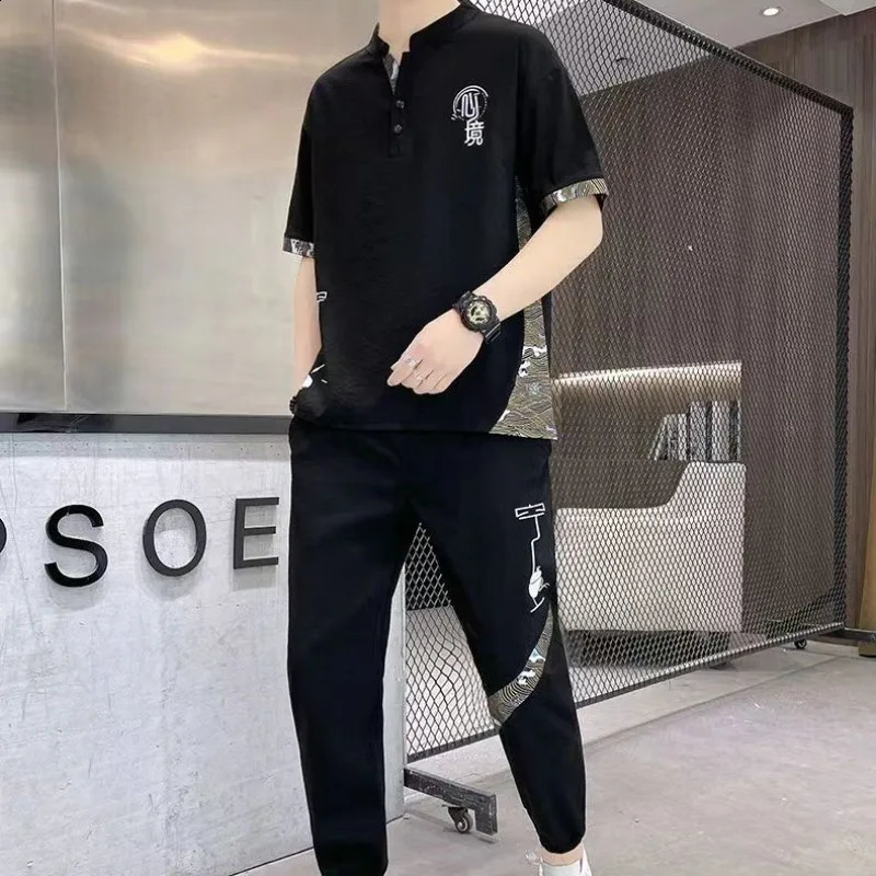 Shirt trousers 2024 summer fashion men shirt Cotton shirts mens sets High quality shirts Two Piece size M-4XL TZ0191 240813