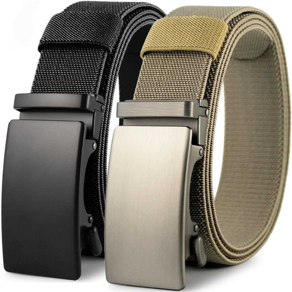 New Golf Sport Elastic Tactical Belt Metal Automatic Buckle Strong Elastic Nylon Mens Military Belt 115-150CM Large Size Belt W240807