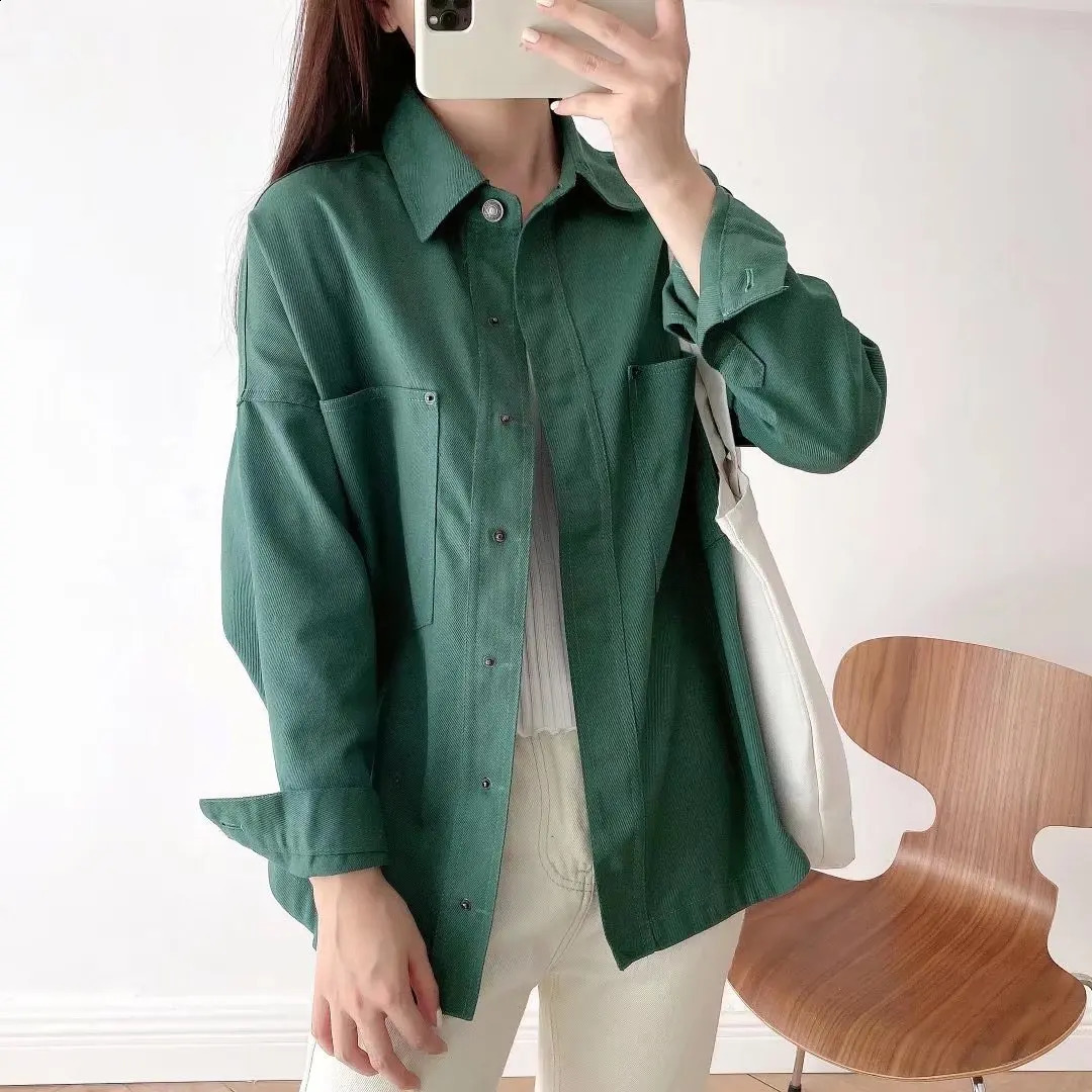 Leisure washed denim shirt 2024 spring product womens clothing urban casual washed denim top 240812